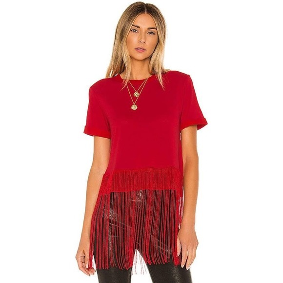 House of Harlow x Revolve Pamela Red Fringe T Shirt Top Size M - Picture 1 of 9